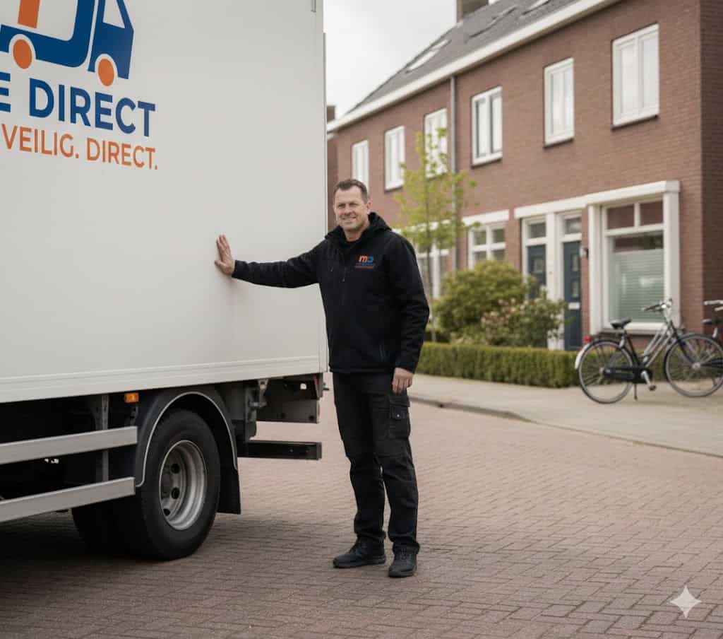 verhuizer movedirect en de verhuiswagen van movedirect in een woonwijk in rosmalen